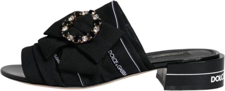 Dolce & Gabbana Kristalversierde Leren Slides Black Dames