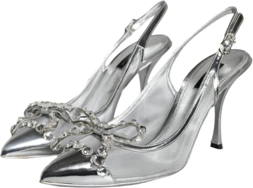 Dolce & Gabbana Kristalversierde Mesh Slingback Pumps Gray Dames