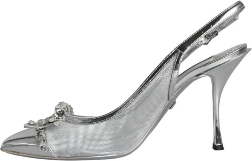 Dolce & Gabbana Kristalversierde Mesh Slingback Pumps Gray Dames