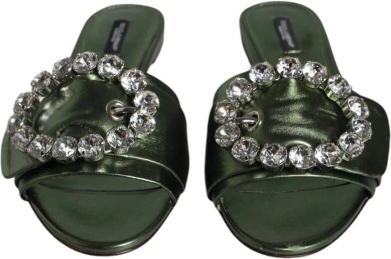 Dolce & Gabbana Kristalversierde Platte Sandalen Green Dames