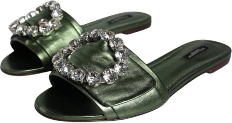 Dolce & Gabbana Kristalversierde Platte Sandalen Green Dames