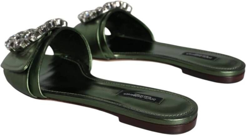 Dolce & Gabbana Kristalversierde Platte Sandalen Green Dames