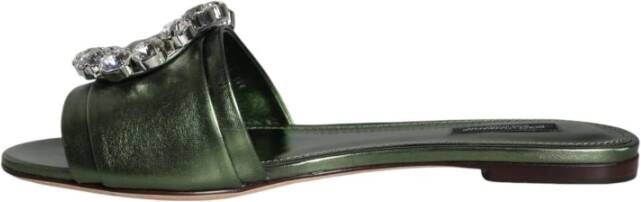 Dolce & Gabbana Kristalversierde Platte Sandalen Green Dames