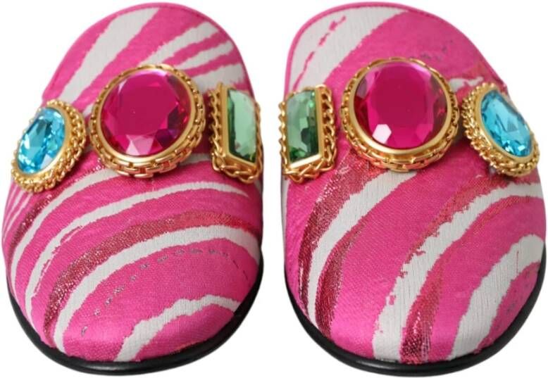 Dolce & Gabbana Kristalversierde Platte Sandalen Roze Wit Pink Dames