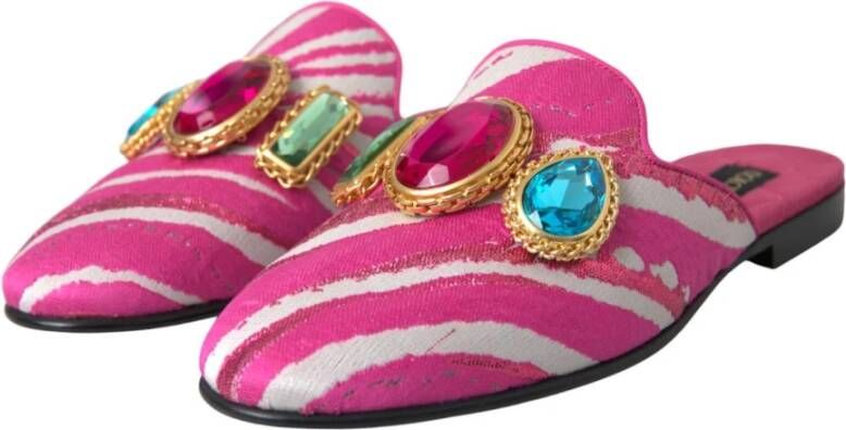 Dolce & Gabbana Kristalversierde Platte Sandalen Roze Wit Pink Dames