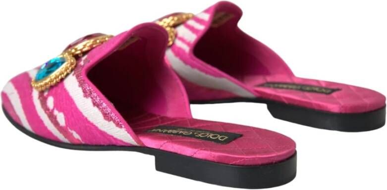 Dolce & Gabbana Kristalversierde Platte Sandalen Roze Wit Pink Dames