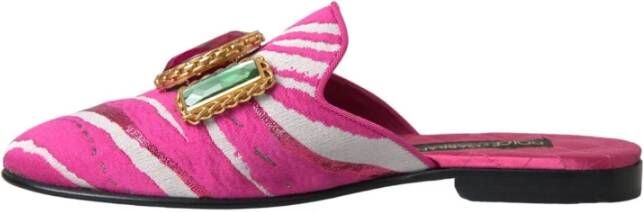 Dolce & Gabbana Kristalversierde Platte Sandalen Roze Wit Pink Dames