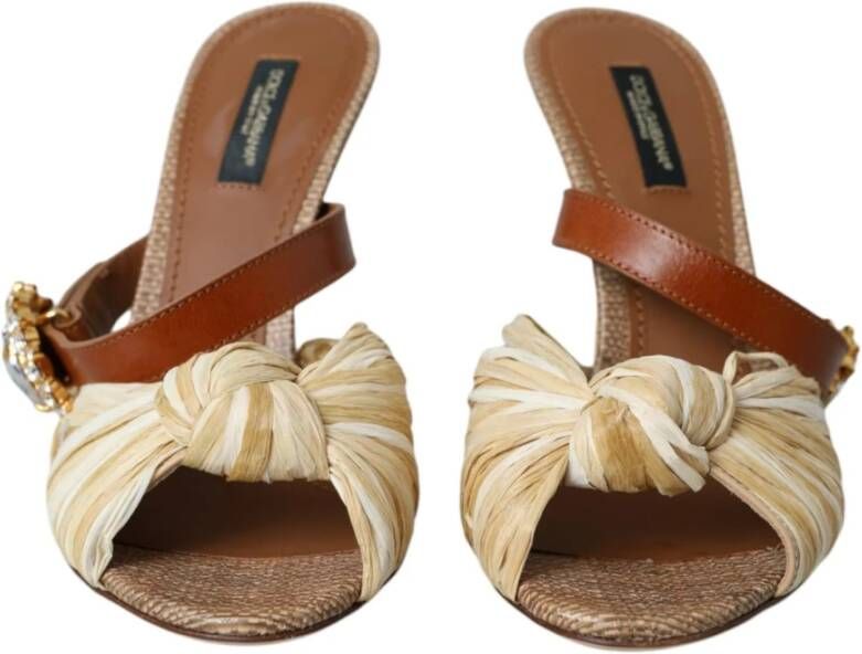 Dolce & Gabbana Kristalversierde Raffia Sandalen Beige Dames