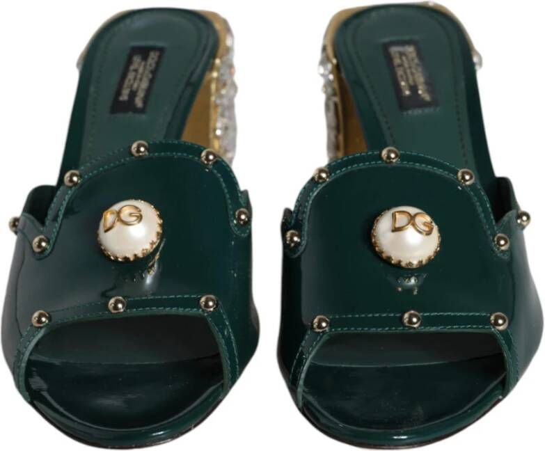 Dolce & Gabbana Kristalversierde Slide Sandalen Groen Goud Green Dames