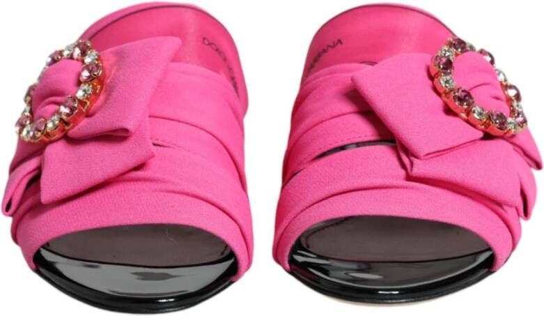 Dolce & Gabbana Kristalversierde Slide Sandalen Roze Zwart Pink Dames