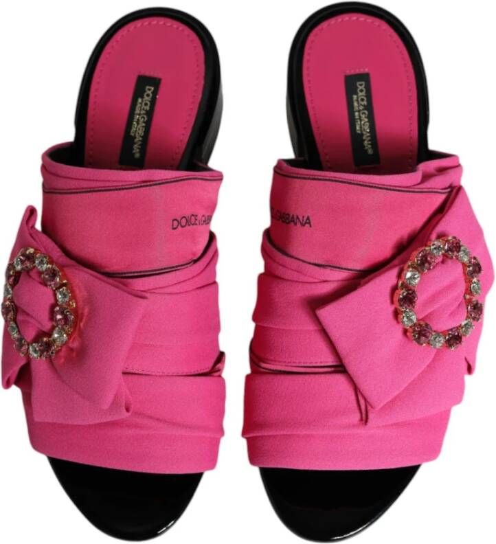 Dolce & Gabbana Kristalversierde Slide Sandalen Roze Zwart Pink Dames