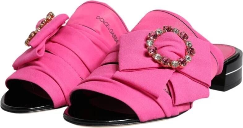 Dolce & Gabbana Kristalversierde Slide Sandalen Roze Zwart Pink Dames