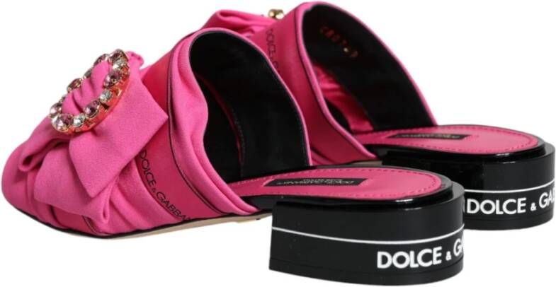 Dolce & Gabbana Kristalversierde Slide Sandalen Roze Zwart Pink Dames