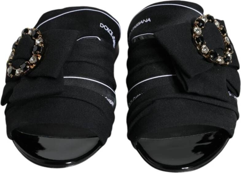 Dolce & Gabbana Kristalversierde Slide Sandalen Zwart Wit Black Dames