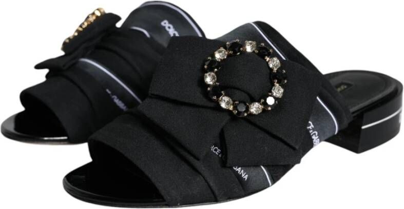 Dolce & Gabbana Kristalversierde Slide Sandalen Zwart Wit Black Dames