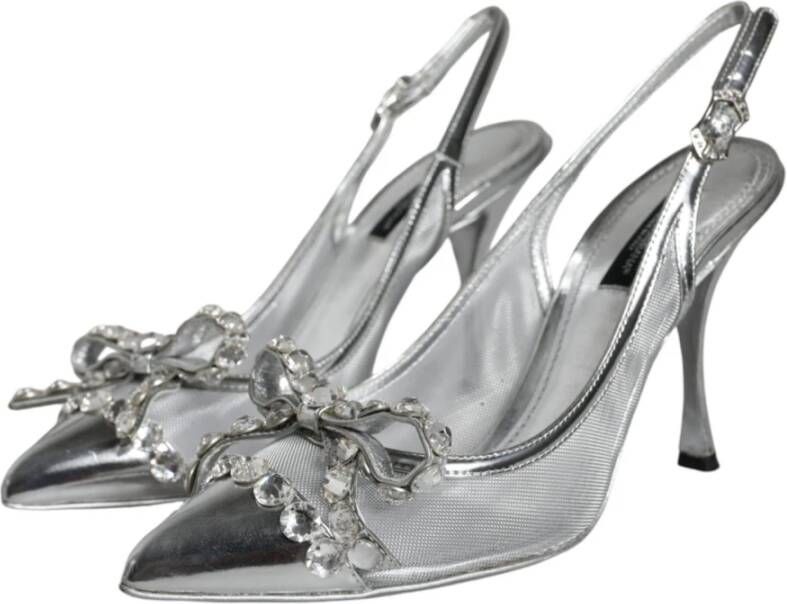 Dolce & Gabbana Kristalversierde Slingback Hakken Zilver Gray Dames