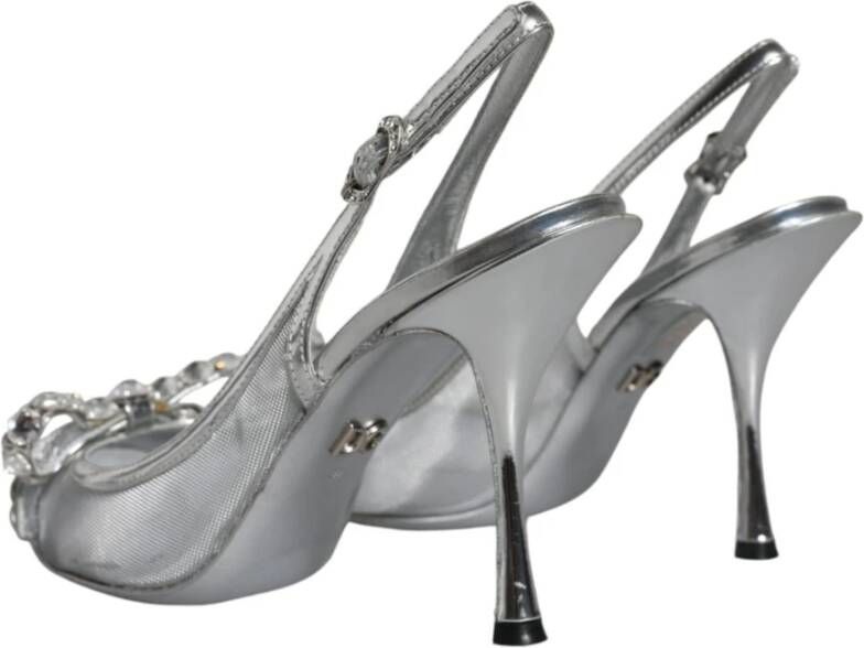 Dolce & Gabbana Kristalversierde Slingback Hakken Zilver Gray Dames