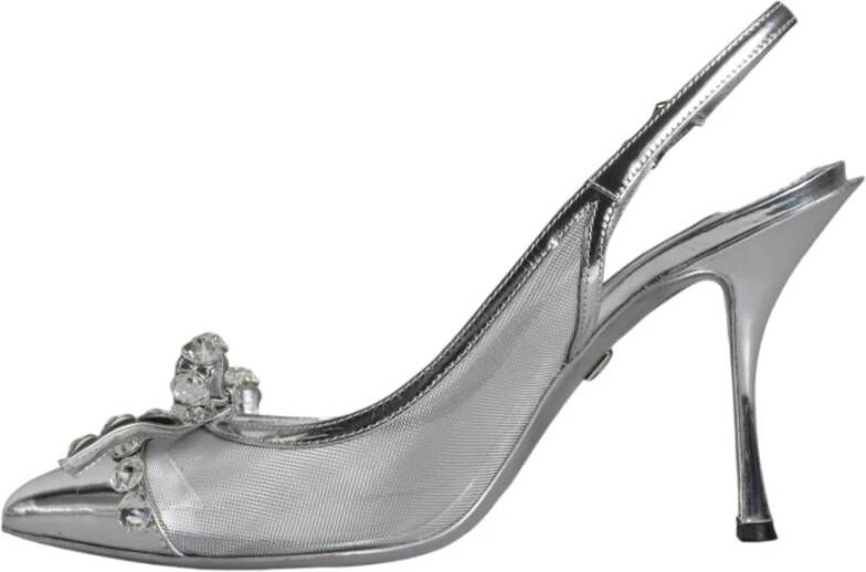 Dolce & Gabbana Kristalversierde Slingback Hakken Zilver Gray Dames