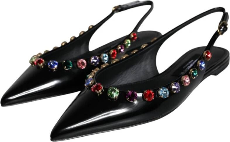 Dolce & Gabbana Kristalversierde Slingback Platte Schoenen Black Dames