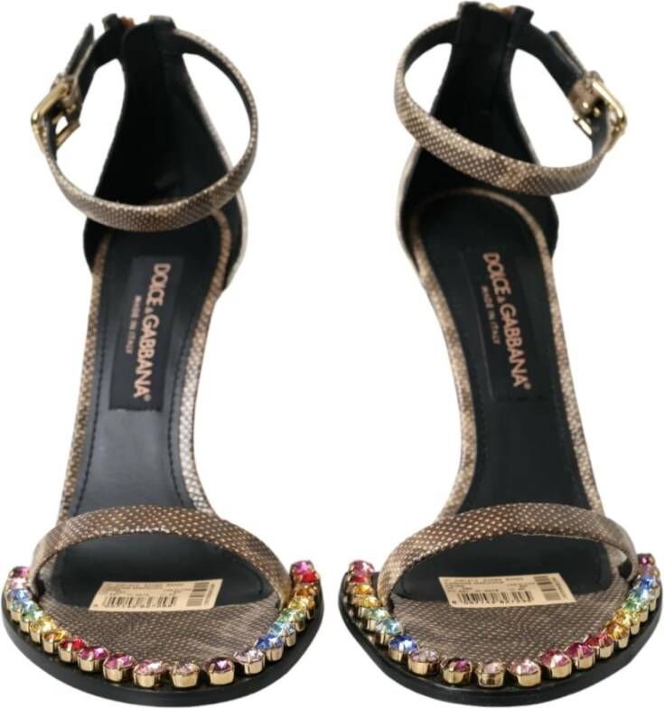 Dolce & Gabbana Kristalversierde Slippers van Slangeleer Brown Dames