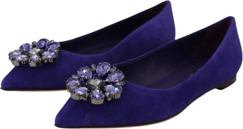 Dolce & Gabbana Kristalversierde suède ballerina flats Purple Dames