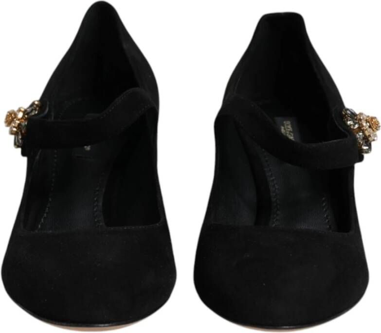 Dolce & Gabbana Kristalversierde Zwarte Suède Mary Janes Black Dames