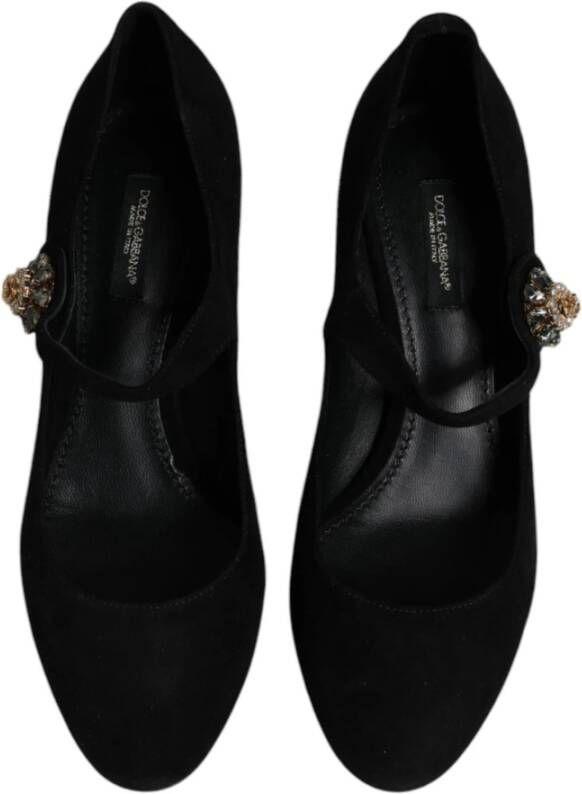 Dolce & Gabbana Kristalversierde Zwarte Suède Mary Janes Black Dames