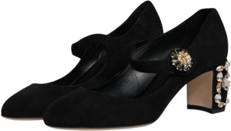 Dolce & Gabbana Kristalversierde Zwarte Suède Mary Janes Black Dames