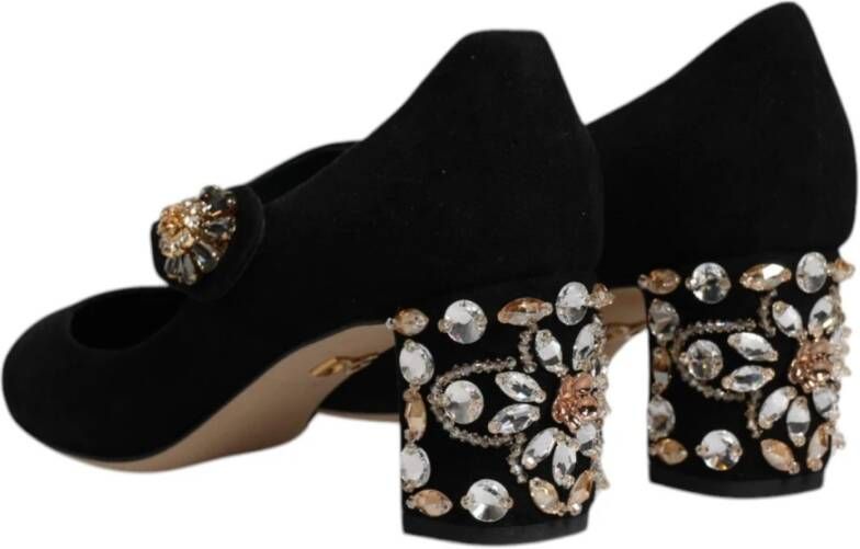 Dolce & Gabbana Kristalversierde Zwarte Suède Mary Janes Black Dames