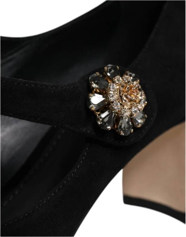 Dolce & Gabbana Kristalversierde Zwarte Suède Mary Janes Black Dames