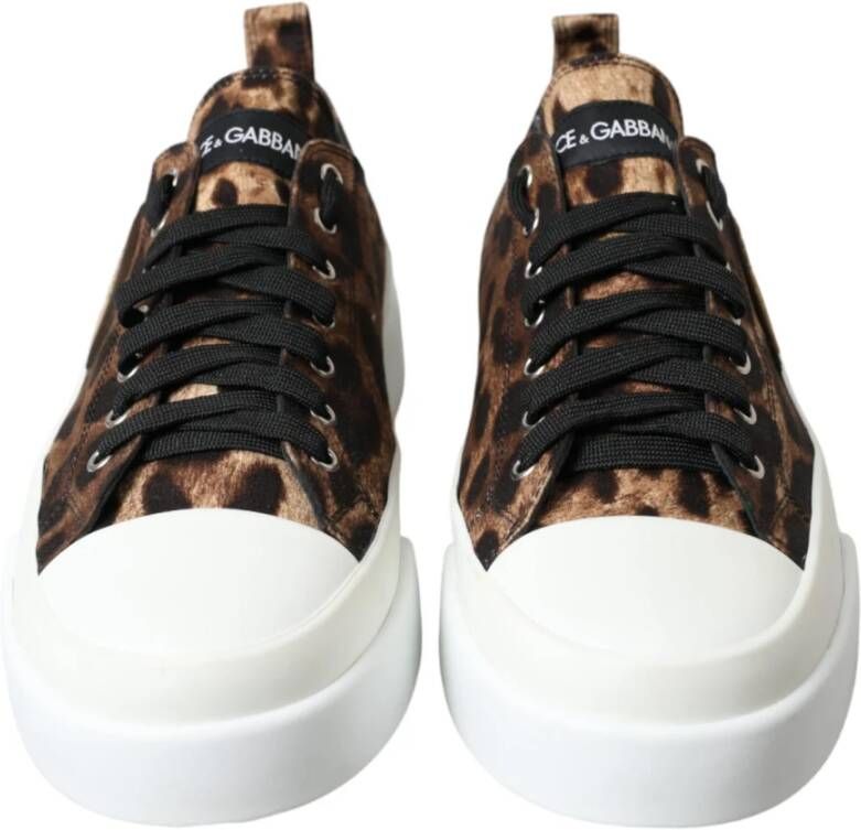 Dolce & Gabbana Leopard Canvas Casual Sneakers Schoenen Brown Heren