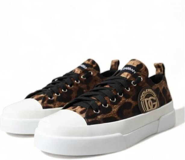 Dolce & Gabbana Leopard Canvas Casual Sneakers Schoenen Brown Heren