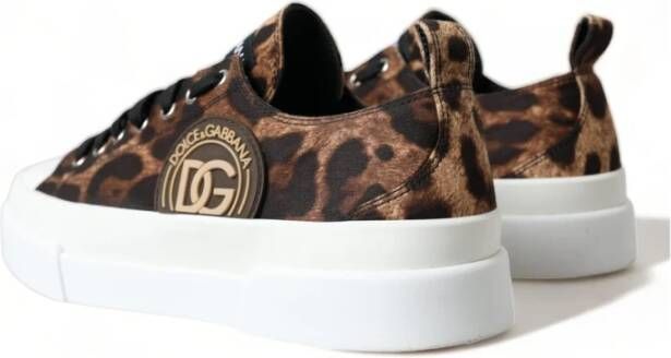 Dolce & Gabbana Leopard Canvas Casual Sneakers Schoenen Brown Heren