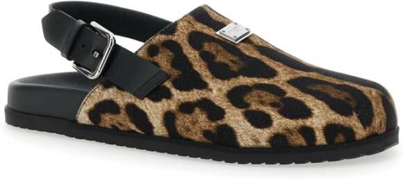 Dolce & Gabbana Leopard Motief Bruine Sandalen met Logo Brown Heren