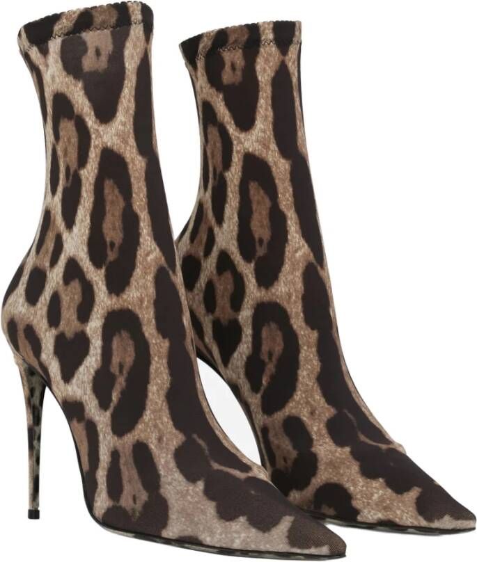 Dolce & Gabbana Leopard-Print Stretch Fabric Boot Brown Dames