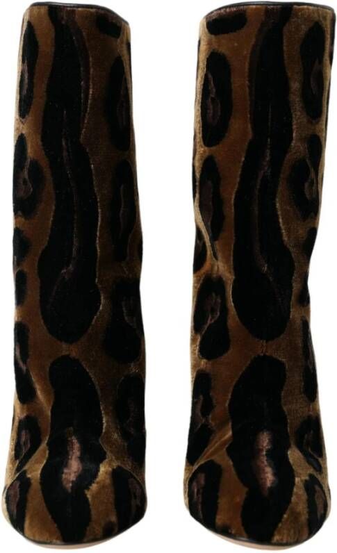 Dolce & Gabbana Leopard Print Velvet Booties Brown Dames