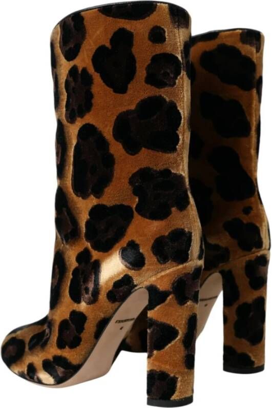 Dolce & Gabbana Leopard Print Velvet Booties Brown Dames