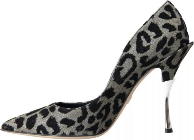 Dolce & Gabbana Leopard Print Velvet Décolleté Schoenen Gray Dames