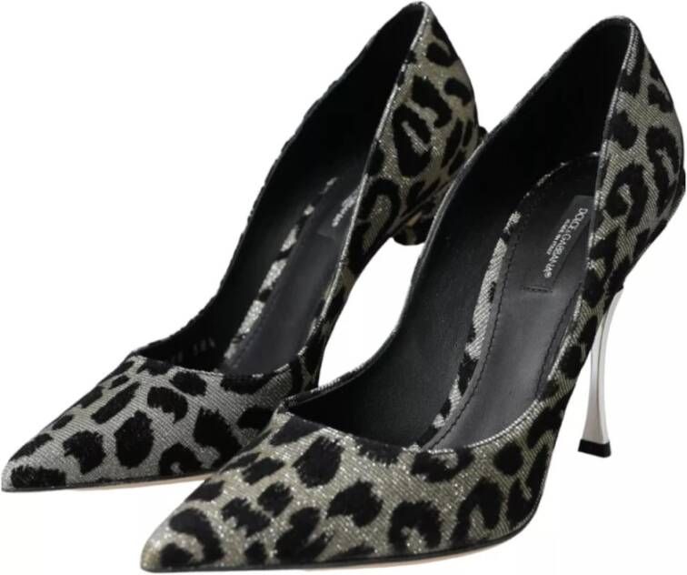 Dolce & Gabbana Leopard Print Velvet Décolleté Schoenen Gray Dames