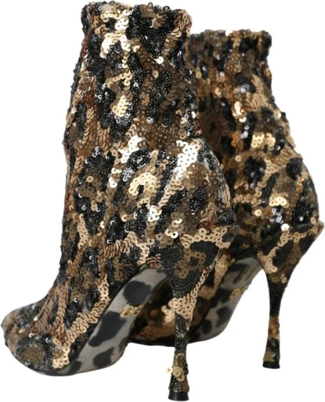 Dolce & Gabbana Leopard Sequins Enkellaarzen Yellow Dames