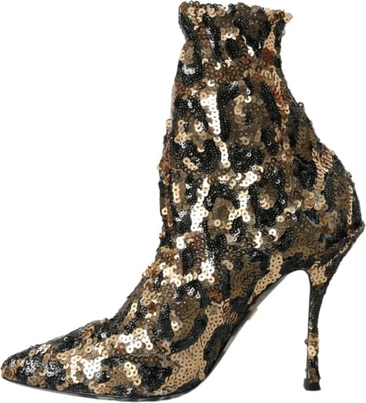 Dolce & Gabbana Leopard Sequins Enkellaarzen Yellow Dames