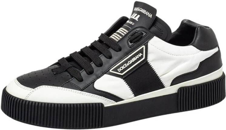 Dolce & Gabbana Leren Lage Sneakers Zwart Wit Black Dames