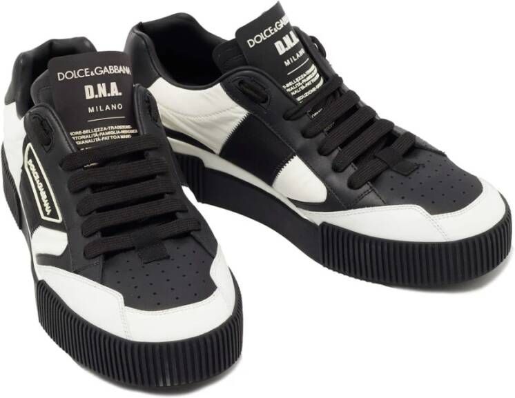 Dolce & Gabbana Leren Lage Sneakers Zwart Wit Black Dames