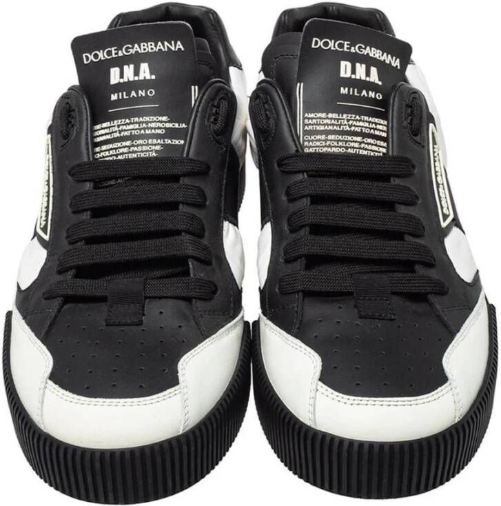 Dolce & Gabbana Leren Lage Sneakers Zwart Wit Black Dames