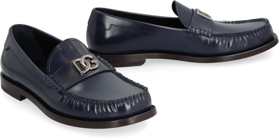 Dolce & Gabbana Leren Loafers met Logo Detail Blue Heren