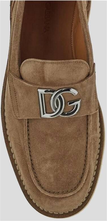 Dolce & Gabbana Leren Logo Loafer Brown Heren