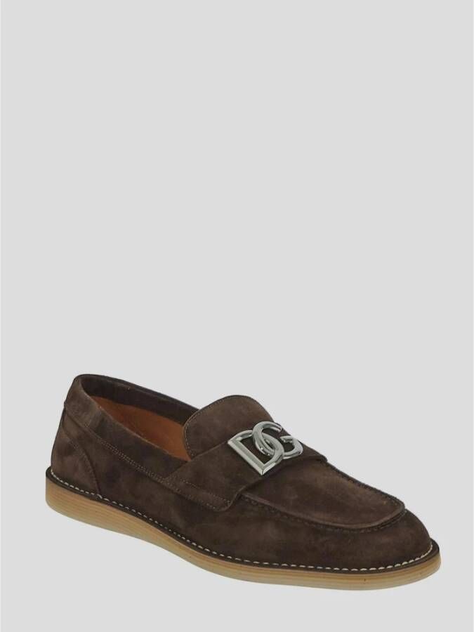 Dolce & Gabbana Leren Logo Loafer Brown Heren