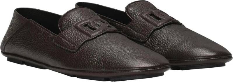 Dolce & Gabbana Leren Logo Loafers Brown Heren