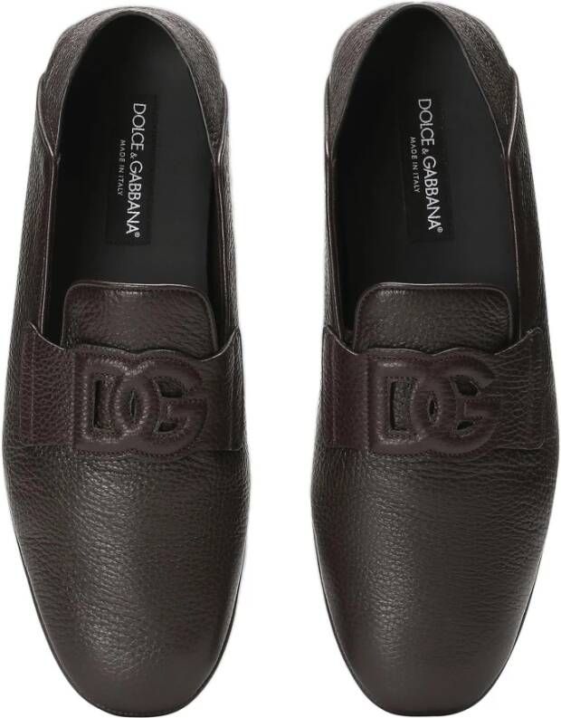 Dolce & Gabbana Leren Logo Loafers Brown Heren