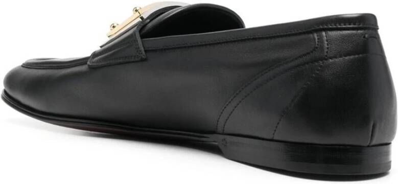 Dolce & Gabbana Leren Logo Loafers met Gouden Plaque Black Dames